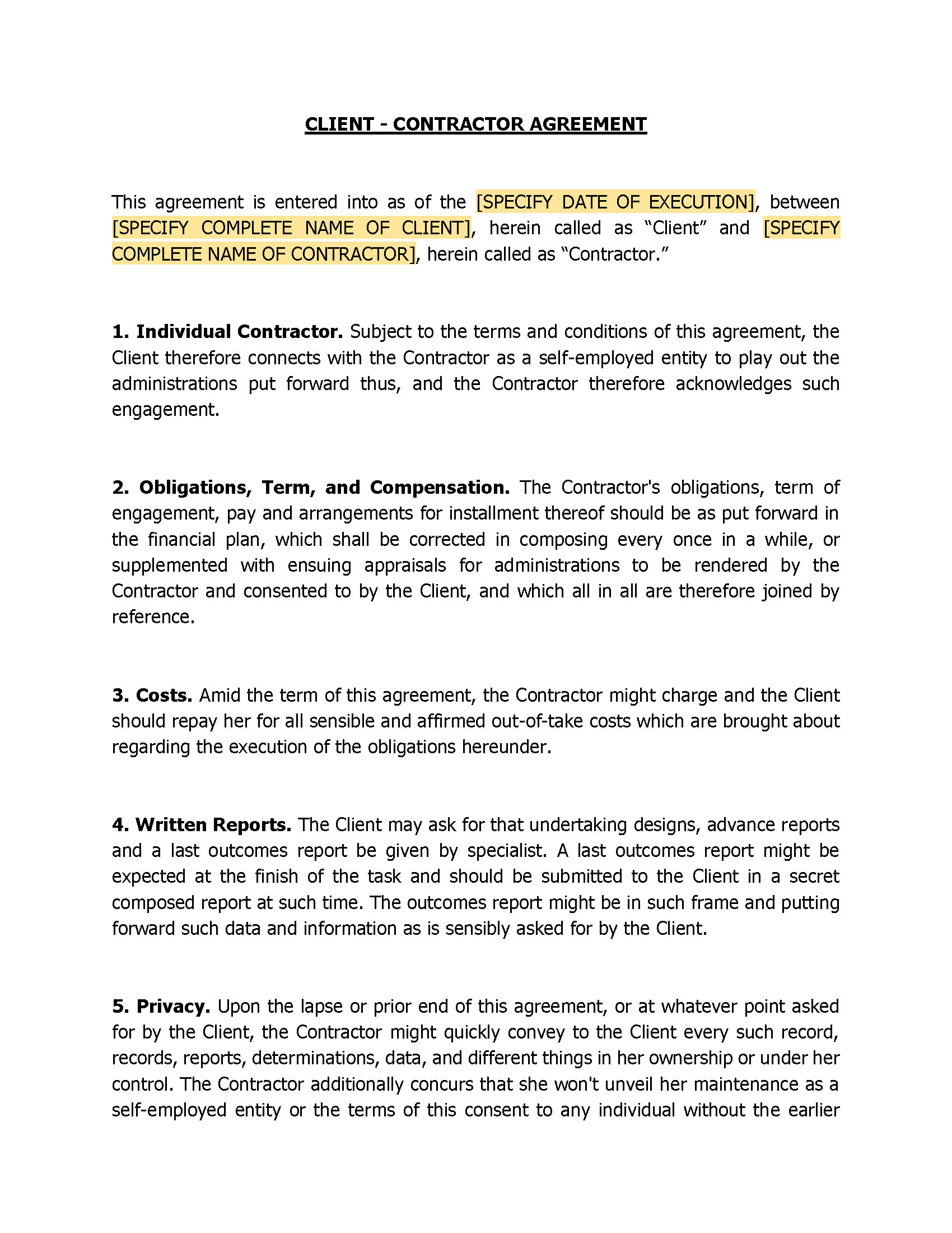 Client - Contractor Agreement
